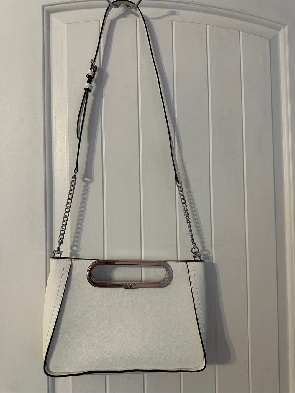 Michael Kors White Shoulder Bag with Silver Accent Top Handle